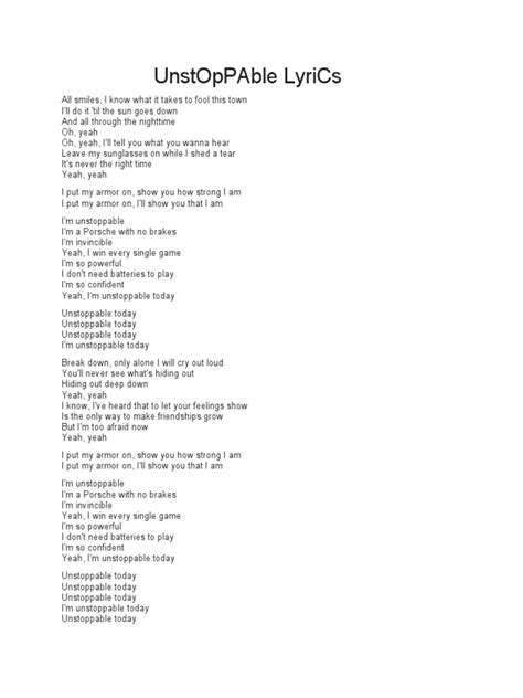 unstoppable lyrics|unstoppable lyrics printable.